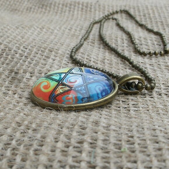 Pentacle Glass Cabochon Pendant Necklace - Picture 7 of 11